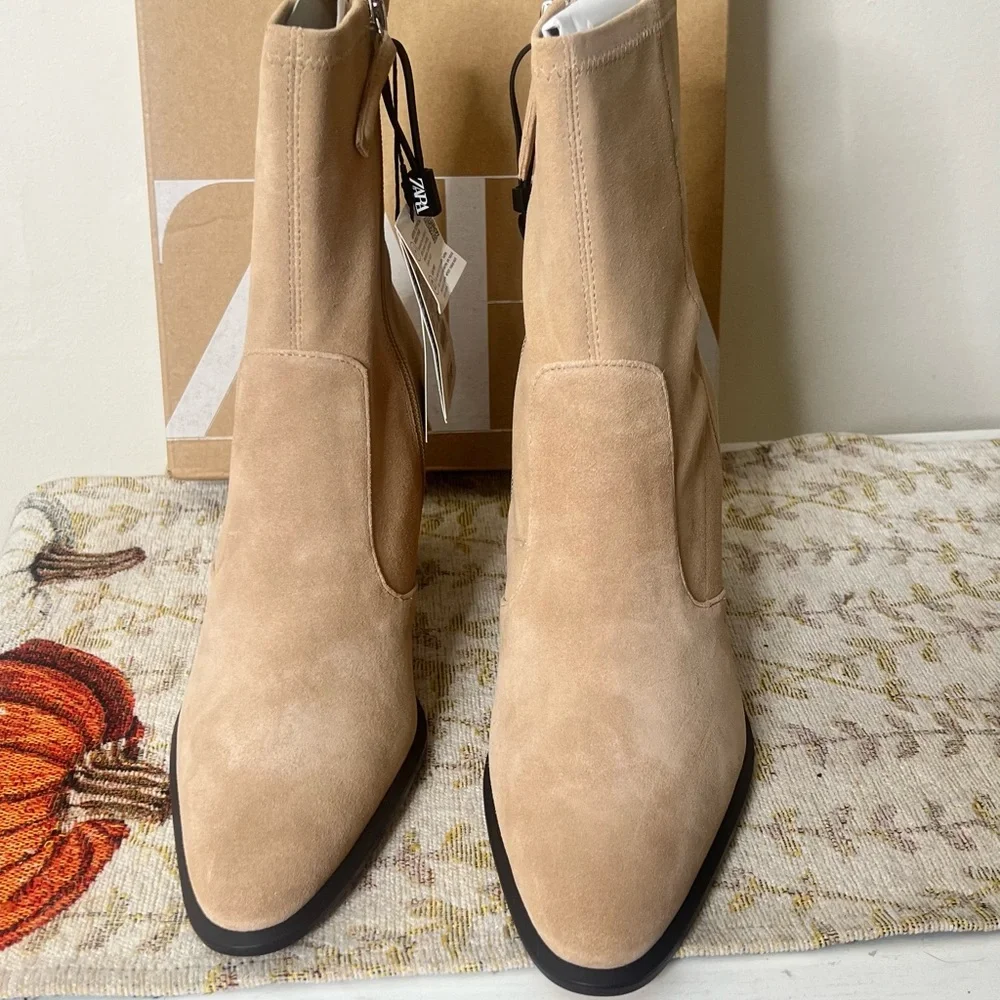 Zara Tan Suede Ankle Boots - Picture 8 of 13